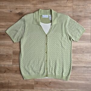 Vintage Alfred Dunner Short Sleeve Knit Sweater Women's Large Soft Green Crochet